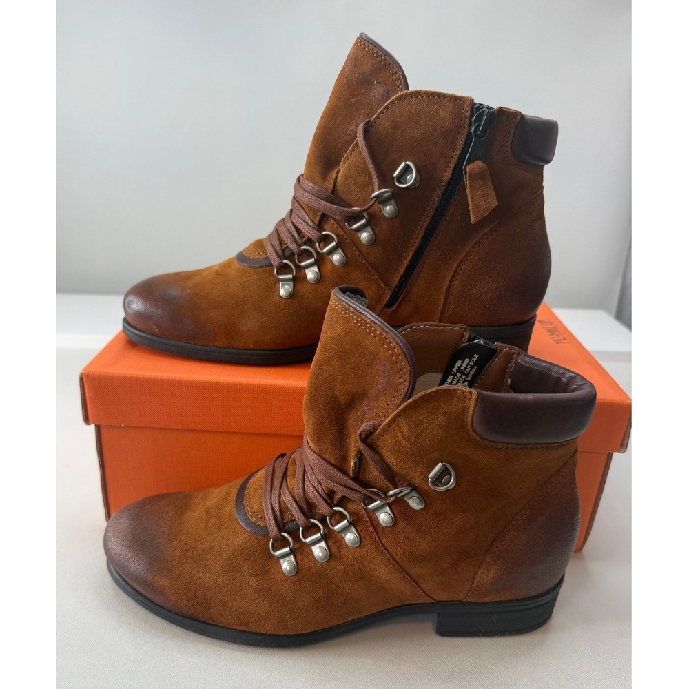 Miz Mooz Steffy Wide Hazelnut Suede Ankle Boots EU 40 Side Zip NEW - Picture 1 of 10